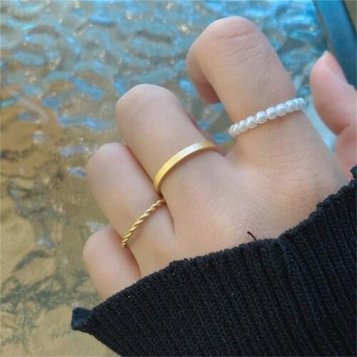 4Pcs/Set Simple Fashion Wave Pattern Ring Set for Women Trend Personality Pearl Zirocn Metal Multilayer Ring Jewelry Girl Gift