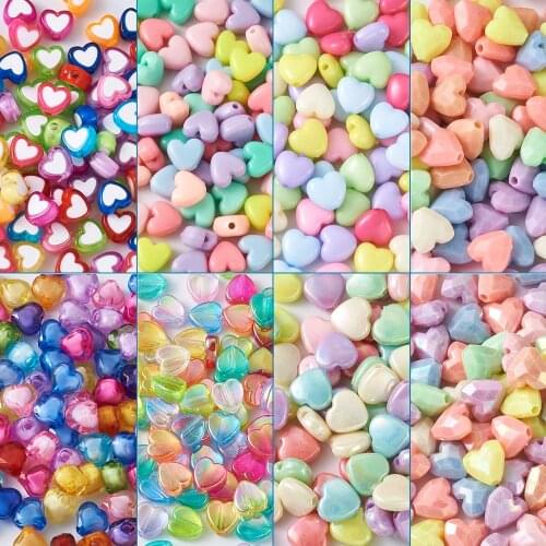 800pcs/set Mixed Style Acrylic Heart Beads for Jewelry Making DIY Mixed Color