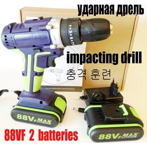 88V Cordless Electric Impact Drill Li-ion Battery LED Working Light 25+1 Torque Screwdriver DIY Home Hand Flat Drill Power Tools