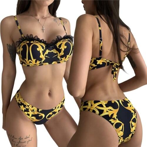 Brazilian Monokini Bathing Suit Women Lace Push Up Swimwear Sexy Women Bikini Sets Swimsuit Female Print Thong