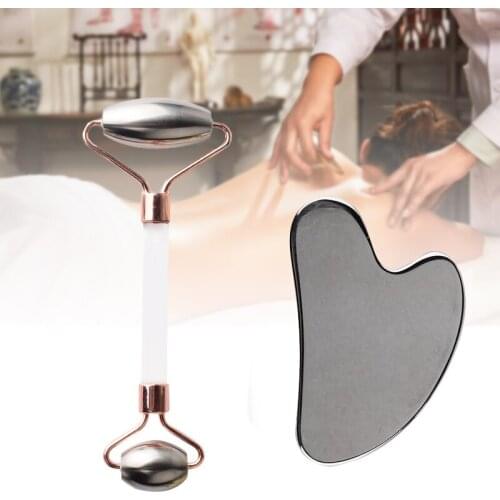 Gua Sha Massage Tool Set Stainless Steel Facial Scraper Eye Roller Body Massager for Face Skin Shaping Neck Muscle M2