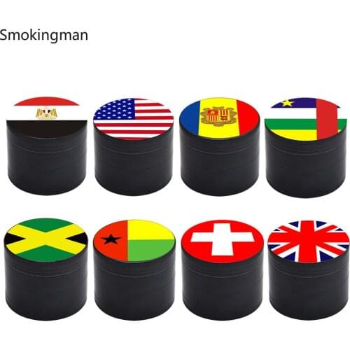 Zinc Alloy Cigarette Grinding Device World Flag Pattern Zinc Alloy Material Diameter 50mm 4-layer Herb Grinder