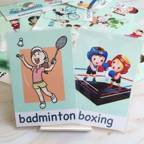 21pcs Kids Flash Cards Sport Word Cards English Teacher Teaching Aids Montessori Early Learning Educational Toys For Children
