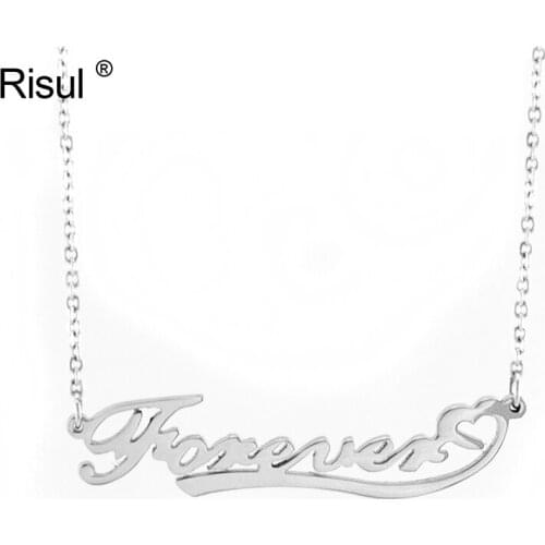 Risul Forever Love Choker for women silver tone 45cm rolo necklace lovers' gift Stainless steel mirror polish letters chokers