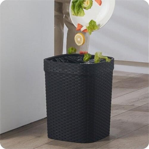 Nordic Style Imitated Rattan Rubbish Garbage Can Office Kitchen Trash Can Bathroom Toilet Paper Basket Home Waste Can Waste Bins