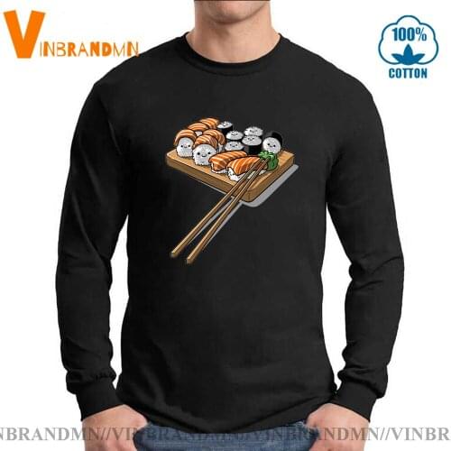 Summer Harajuku Japan Food Party 3D printed Rice Salmon Mens Long Sleeves T Shirt Funny Sushi Family Cotton T-Shirt