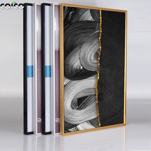 Metal Picture Photo Frame with Abstract Marble black gold Tree Ring Luxury Canvas Painting Modern Print Home Decor Wall Poster