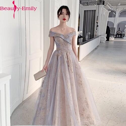 Fashion Boat Neck Gradient Blue Golden Appliques A-line Evening Dress Long Lace Up Back Customized Formal Party Dress Real Photo