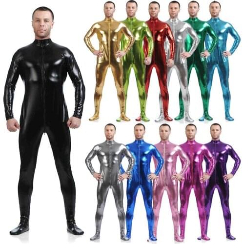 Fashion jumpsuit men sexy bodysuit latex Rubberized tights mens gel coat catsuit stage performance costume men