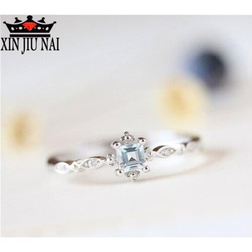 Fashionable simple square sapphire lady ring set with high quality zircon CZ jewelry party gifts Europe and America women rings