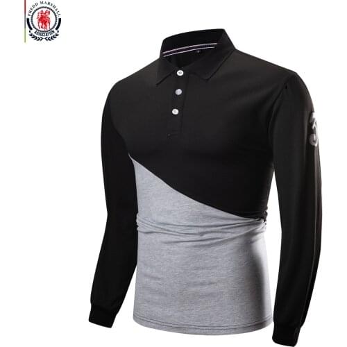 FREDD MARSHALL 2020 New Fashion Colorblock Polo Shirt Men Long Sleeve Casual Patchwork Polo Shirt 100% Cotton Jersey Polos 1004