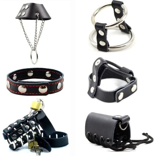 Manyjoy Male Leather Penis Rings, Leather Cock And Ball Stretcher ,Cockring Bondage Strap Sex Toys For Men