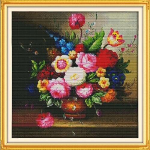 A vase painting cross stitch kit flower 14ct printed fabric canvas stitching embroidery DIY handmade needlework