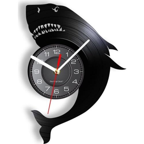 Shark Vinyl Record Wall Clock Sea Marine Ocean Animals Life Art Home Decor Silent Clock Watch Fish Lovers Ocean Residents Gifts