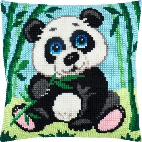 Cross Stitch Cushion Cover Cartoon Panda Needlepoint Kit Pre-Printed Canvas Chunky Yarn Cross-stitch Pillow Case Arts & Crafts