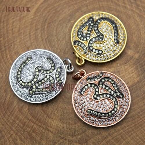 New Arrival Yoga Meditation Round Copper Pendant Om Jewelry Micro Pave Clear Czech Zircon Disk Pendant 21.5 mm PM9175