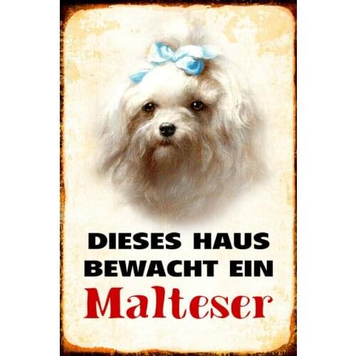 Dog Malteser Guarded Metal Tin Sign Dog Tin Sign for Street Garage Family Cafe Bar Door Plaque Wall Poster