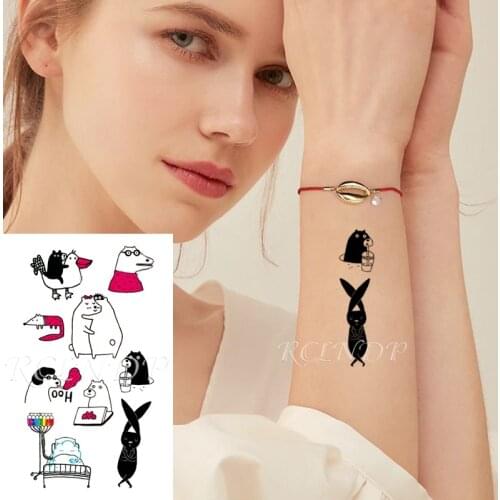 Water Transfer fake tattoo Cartoon cute line rabbit duck dog bear tattoo body art Waterproof Temporary tattoo for adults kids