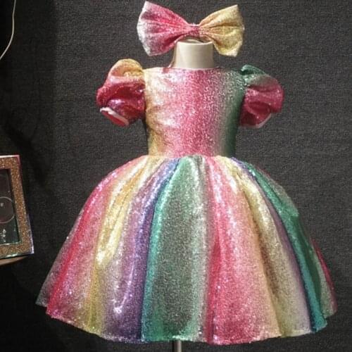 Baby girl princess dress color sequins puff sleeve piano performance birthday party kids children ball gown dress