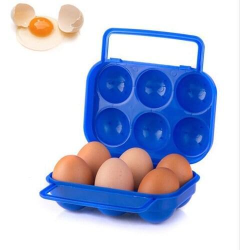 Portable 6 Eggs Plastic Container Holder Folding Egg Storage Box Handle Case Solid Color Sorage Box Plastic kitchen Tools 2021