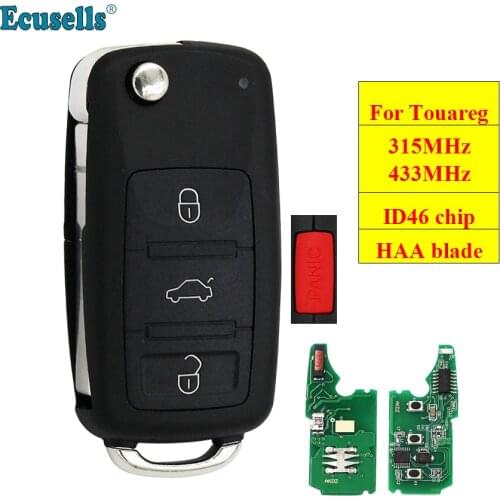 4 Buttons Keyless entry Fob 3+1 Buttons 315MHz 433MHz Flip Remote Key for VW for Volkswagen for Touareg 2002-2010 with ID46 Chip