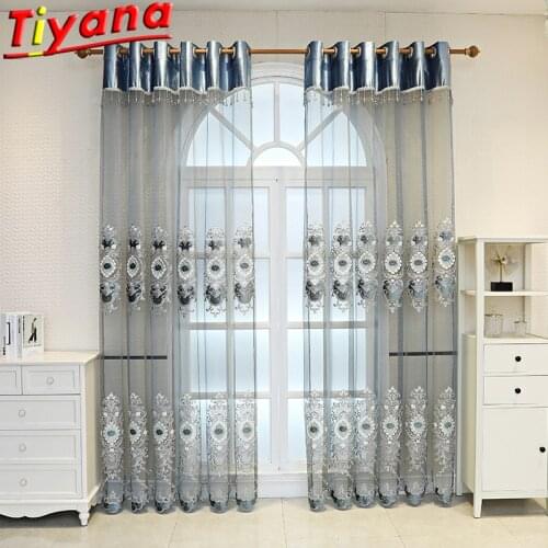 3D Three-Dimensional Luxury Gray Embroidery Tulle Curtains for Living Room High-quality Embossed Gauze for Bedroom Balcony* VT