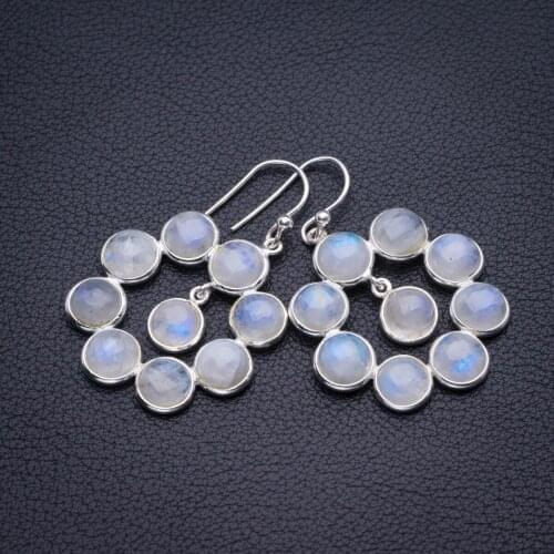Natural Rainbow Moonstone Handmade 925 Sterling Silver Earrings 1.75" D3495
