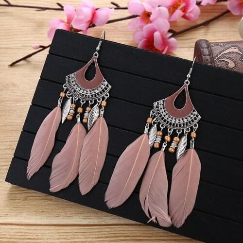 Handmade Earrings Boho Womens Wedding Party Statement Long Feather Earrings Hanging Vintage Indian Ethnic Earings Jewelry Girls