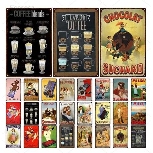 Chocolat Milk Suchard Metal Signs Home Decoration Coffee Dessert Tin Plates Cafe Shop Kitchen Wall Art Iron Painting