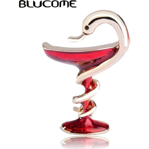 Blucome Special Red Trophy Memorial Cup With Snake Brooches Pins For Women Men Kids Gifts Enamel Gold-color Alloy Brooch Jewelry