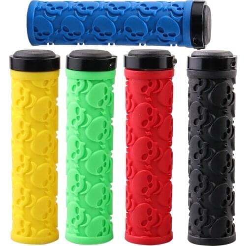 Bicycle Anti-slid TPR Rubber Skull Dot Handlebar Grips With Dual Lock On Clamps For MTB Mountain Bike Road Bike