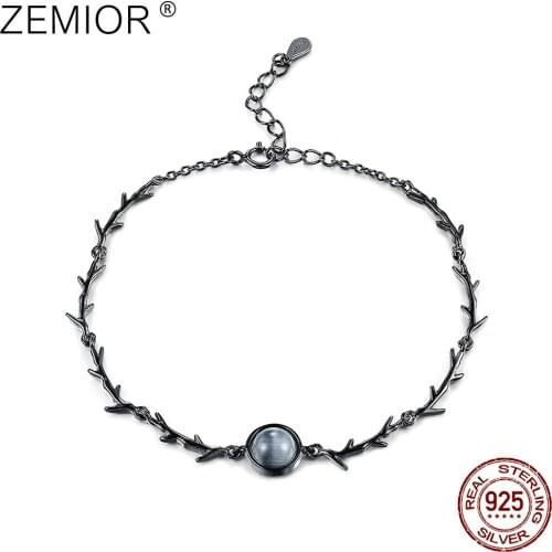 ZEMIOR Darkness Bracelet For Women Moonstone Setting 925 Sterling Silver Twilight Thorns Chain Fine Gemstone Handmade Bracelets