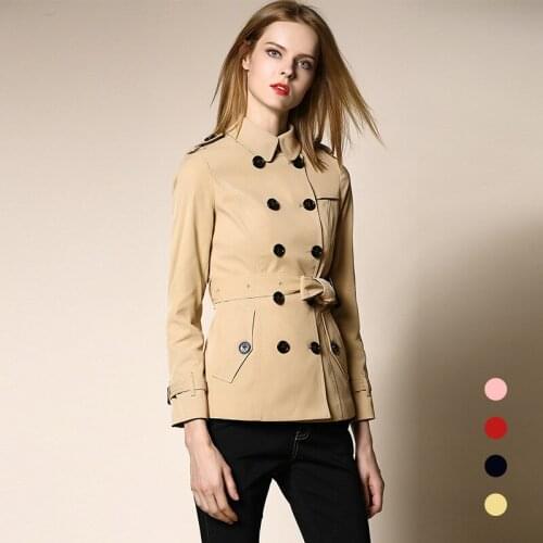 2019 autumn new women Trench Coat plaid linging England Style short Trench with sashes slim double breasted outer wear