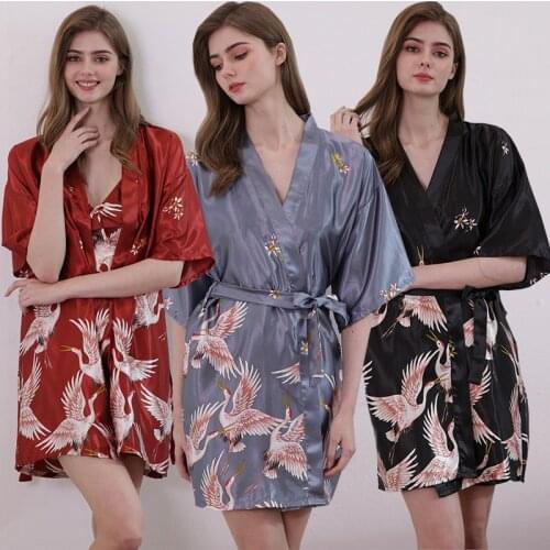 Women Summer Kimono Robe Sets Sexy Plus Size Printing Pyjama Female Sleep Dressing Set Bride Bridesmaid Nightgowns Wedding Robes