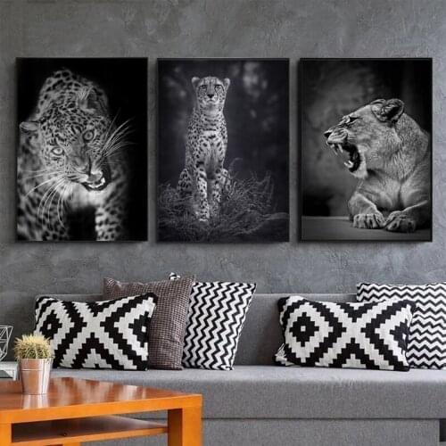 Animal Art Black Wild Tiger Lion Jaguar Canvas Painting Wall Art Posters Prints Wall Pictures for Living Room Home Cuadros Decor