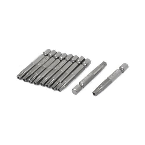 1/4" Hex Shank T30 Security 5 Point Star Screwdriver Bits 50mm Length 10pcs