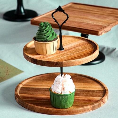1Pcs Two Tier Dessert Trays Multifunctional Wooden Fruit Dishes and Living Room Candy Trays Storage and Home Decoration