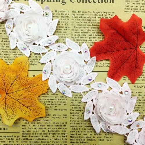 1 Yard Chiffon 3D Rose Flower Leaf Lace Trim Ribbon Fabric Embroidered Applique Sewing Craft Wedding Dress Clothes