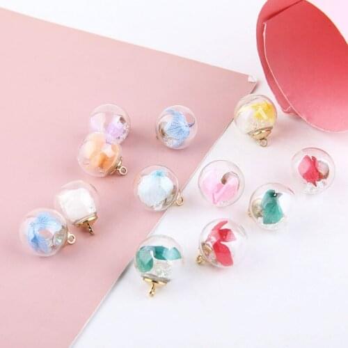 10pcs Korean cute Women sweet Earrings transparent glass ball inlaid dried flower ball pendant hair accessories material jewelry