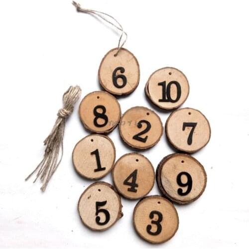 10pcs Round Natural Wood Log Slice Tree Bark 1-10 Table Numbers For Wedding Centerpiece Hanging Decor