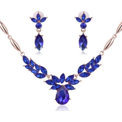 2016 Fashion Jewelry Set Exquisite Leaf Shake Necklace Pendant Rhinestone Earrings Trendy Jewelry Wedding/Party/Prom
