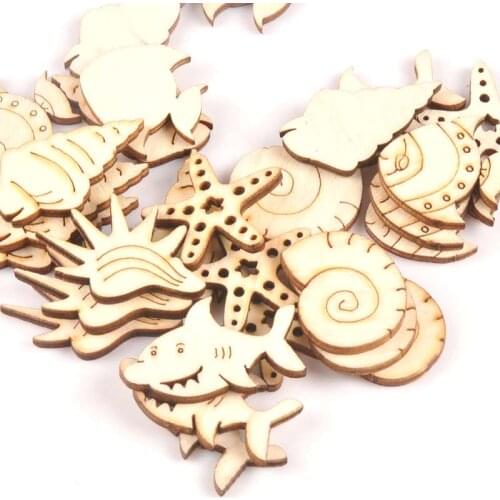 25pcs Wooden Crafts creativity Starfish shells and fish Pattern Scrapbooking Crafts wood decoration for Home Decoration m1806x