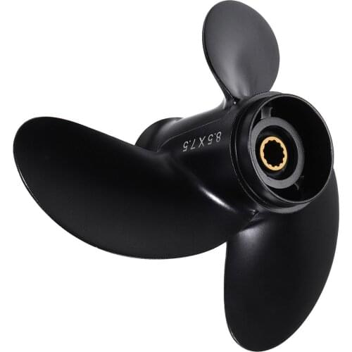 For Tohatsu/Nissan/Mercury 8-9.8HP 3B2-64515-0 8.5 x 7.5 Outboard Propeller Aluminum Alloy Black 12 Spline Tooth 3 Blades