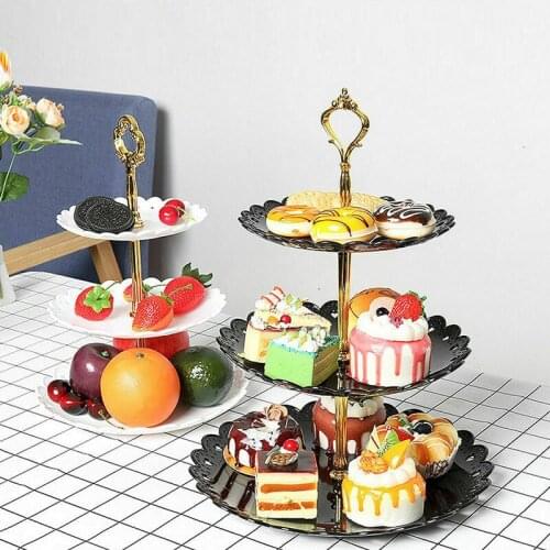 3 Tier Plastic Cake Plate Stand Afternoon Tea Dessert Fruits Vegetable Wedding Plates Party Tableware New Cake Shop Cupcake Rack