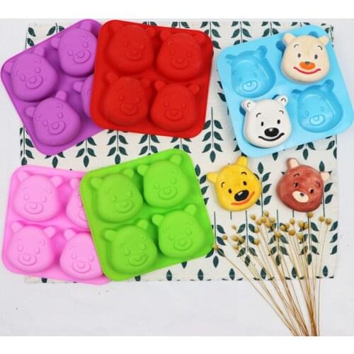4 hole Bear head Cake mold DIY rice ball mold Cartoon cake decorating tool Silicone handmade soap mold
