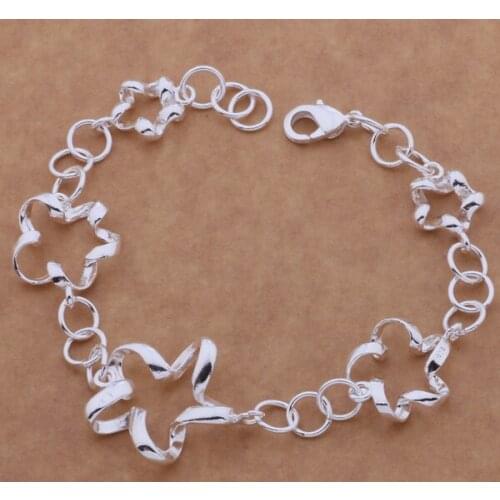AH060 Wholesale Silver Plated Bracelets For Women Silver 925 Jewelry Sterling Silver Fashion Jewelry Full Stereo Pentagram /ecua