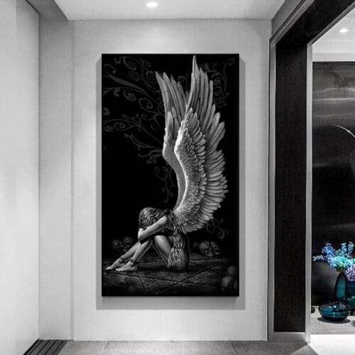 Angels and Demons Wings Girl Canvas Painting on The Wall Posters and Prints Scandinavian Wall Art Picture for Living Room Decor