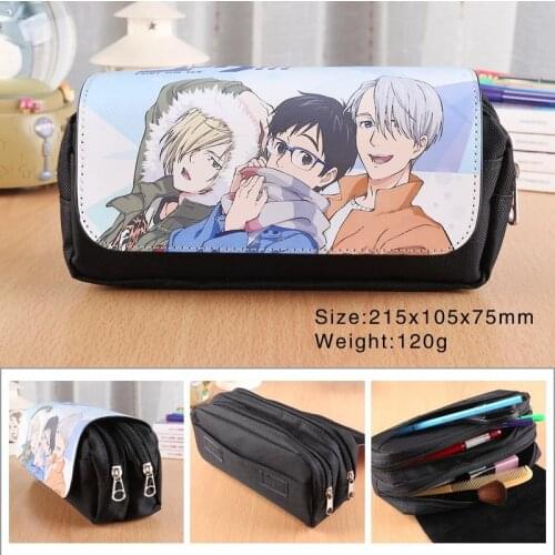 Anime YURI!!! on ICE Pencil Bag Pu Leather Double Zipper Flip Cover Pen Bags School Supplies Creative toy Gift