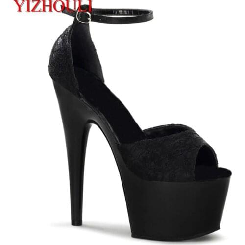 The banquet catwalk featured 17cm heels, 7in lacquered soles, lace vamp model nightclub pole dancers