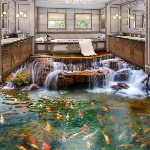 Beibehang stream carp Custom Photo Floor Wallpaper 3D Living Room Bathroom Floor Mural PVC Self-adhesive Waterproof Wall paper